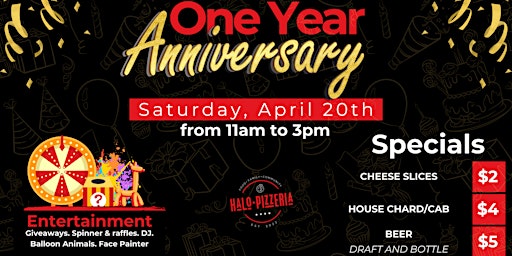 Imagem principal do evento Halo Pizzeria's One Year Anniversary Bash!