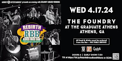 Imagem principal do evento Evening with the Grammy Award-Winning REBIRTH BRASS BAND @ The Foundry!