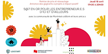 Imagen principal de 5@7 pour les entrepreneur.e.s d'ici et d'ailleurs : remise de prix!