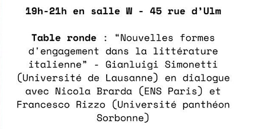 Table ronde: 'Nouvelles formes d'engagement dans la littérature italienne' primary image