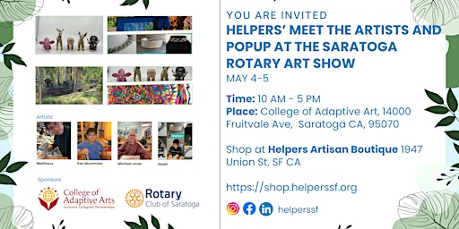 Primaire afbeelding van Helpers' Meet The Artists & Popup at The Saratoga Rotary Art Show