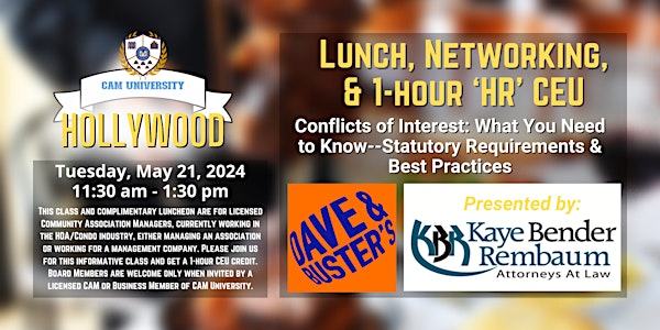 CAM U BROWARD COUNTY Complimentary Lunch and 1-Hr  CEU at Dave and Busters