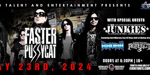 Imagem principal do evento Faster Pussy Cat with Rock N Roll Junkies (Tribute to Motley Crue)