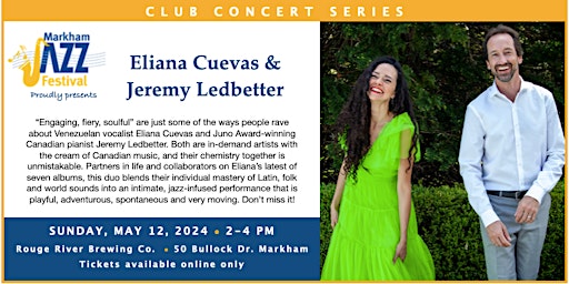 Imagen principal de Markham Jazz Festival presents Eliana Cuevas and Jeremy Ledbetter in concert