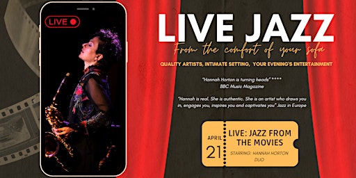 Imagem principal do evento Quality live jazz from the comfort of your sofa -  'Jazz From The Movies'