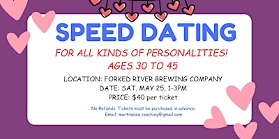 Imagen principal de Speed Dating ages 30 to 45 (WOMEN TICKETS ALL SOLD OUT) WE NEED 2 MORE MEN!