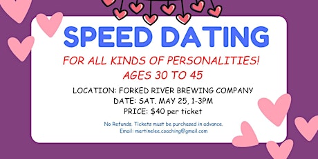 Speed Dating ages 30 to 45 (WOMEN TICKETS ALL SOLD OUT) WE NEED 2 MORE MEN!