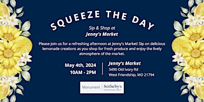Hauptbild für Squeeze The Day : Spring Lemonade Event. Sip and Shop at Jenny's Market