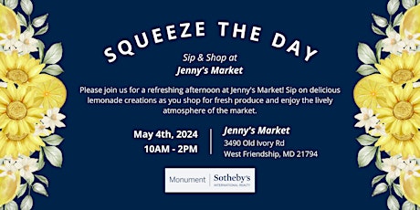 Squeeze The Day : Spring Lemonade Event. Sip and Shop at Jenny's Market