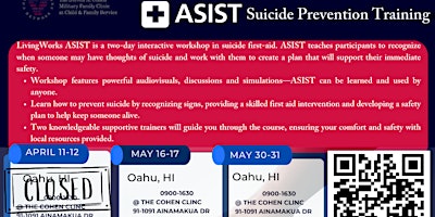 Imagen principal de The Cohen Clinic presents ASIST Suicide Prevention Trainings OAHU