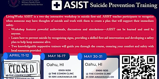 Primaire afbeelding van The Cohen Clinic presents ASIST Suicide Prevention Trainings OAHU