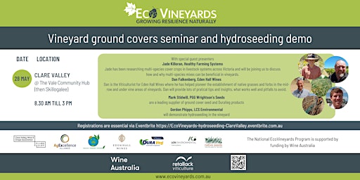Imagem principal do evento Clare Valley EcoVineyards ground covers seminar and hydroseeding demo