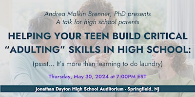 Imagem principal do evento HELPING YOUR TEEN BUILD CRITICAL "ADULTING" SKILLS IN HIGH SCHOOL