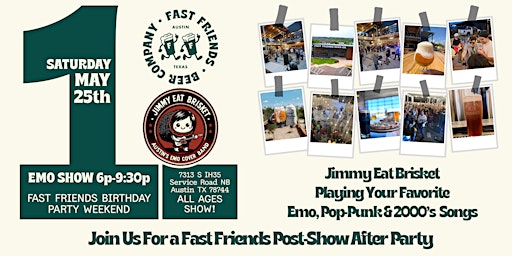 Primaire afbeelding van Jimmy Eat Brisket - FREE SHOW @ Fast Friends Birthday/Memorial Day Weekend