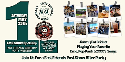 Jimmy Eat Brisket - FREE SHOW @ Fast Friends Birthday/Memorial Day Weekend primary image