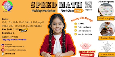 Imagem principal de SPEED MATH - Holiday workshop (Online) 15-26th April