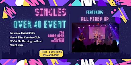 Single Over 40 | Live Music All Fired Up | Melbourne Meetup | Social | primary image