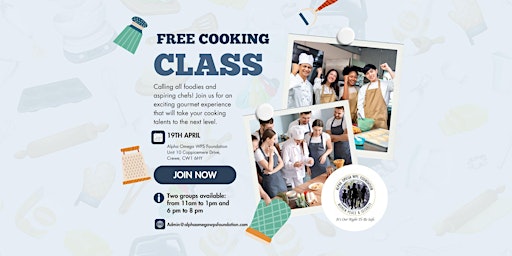 Image principale de FREE  COOKING SESSION 19th April Friday, from 11 am to 1pm