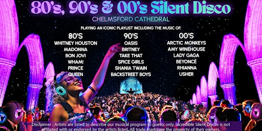 Imagem principal do evento 80s, 90s & 00s Silent Disco in Chelmsford Cathedral