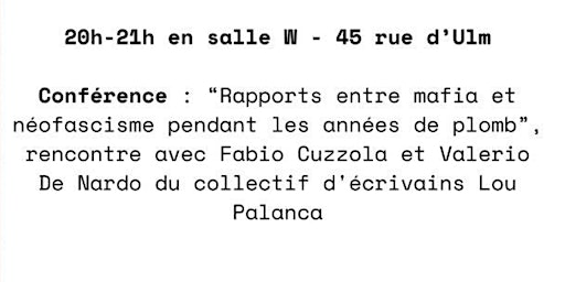 Conférence: 'Rapports entre mafia et antifascisme: les années de plomb' primary image