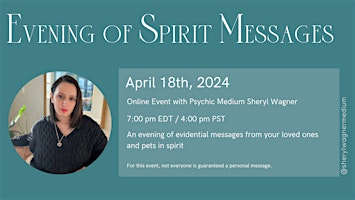 Imagen principal de Evening of Spirit Messages with Psychic Medium Sheryl Wagner