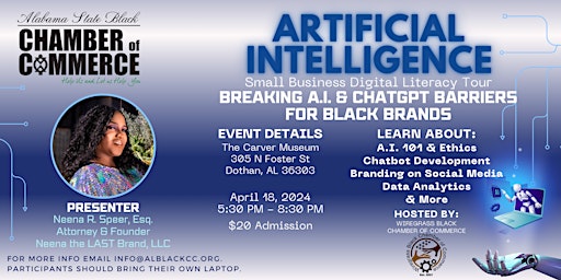 Image principale de ASBCC  Breaking A.I. & ChatGPT Barriers For Black Brands Tour 2024 Dothan