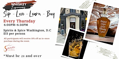 Primaire afbeelding van Spirits & Spice Washington D.C. Whiskey Experience - Thursdays