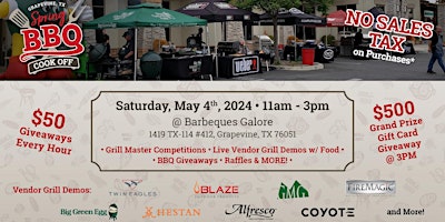 Primaire afbeelding van Spring Barbecue Cook-Off & No Sales Tax Sales Event in Grapevine Texas