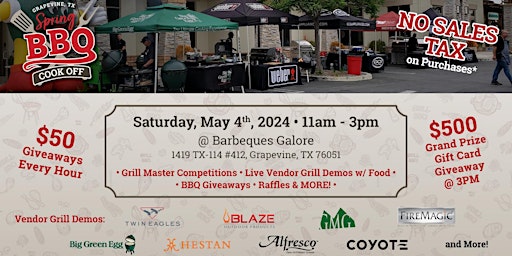 Imagen principal de Spring Barbecue Cook-Off & No Sales Tax Sales Event in Grapevine Texas