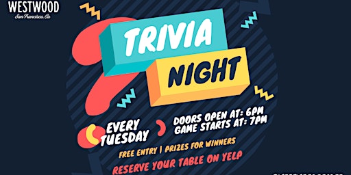 Primaire afbeelding van Trivia Tuesday at Westwood! at 7PM