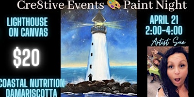 Primaire afbeelding van $20 Paint Night - lighthouse on Canvas - coastal Nutrition Damariscotta