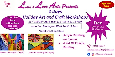 Holiday Art & Craft Workshops- Canvas, Wooden Coaster Painting  primärbild