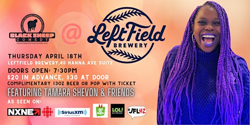 Imagem principal do evento Black Sheep Comedy @ Leftfield Brewery Featuring TAMARA SHEVON