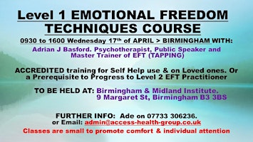 Imagen principal de EFT (TAPPING) Emotional Freedom Techniques Level 1