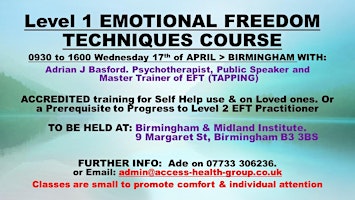 Image principale de EFT (TAPPING) Emotional Freedom Techniques Level 1