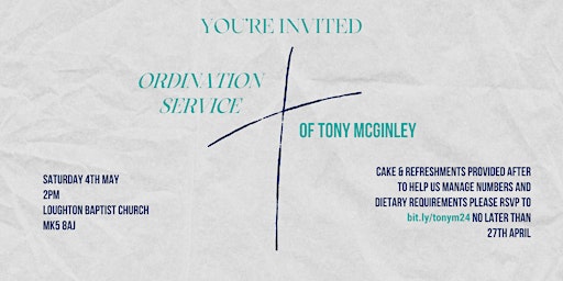Imagem principal do evento Ordination service of Tony McGinley