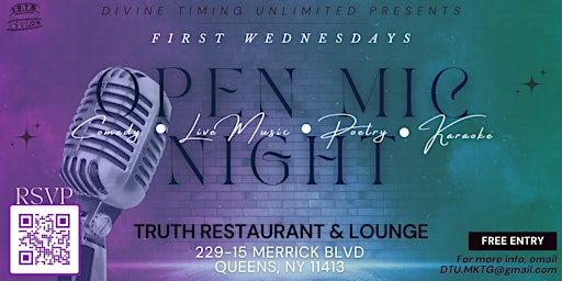 Primaire afbeelding van DTU Open Mic Night (21+) FIRST WEDNESDAYS AT TRUTH RESTAURANT & LOUNGE