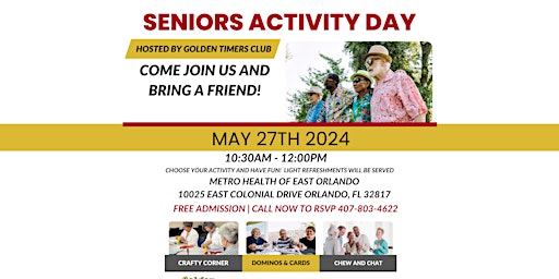 Imagen principal de Free Seniors Activity Day hosted by the Golden Timers Club at Metro Health