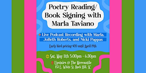 Primaire afbeelding van Poetry Reading/Book Signing + Live Podcast Recording with Marla Taviano