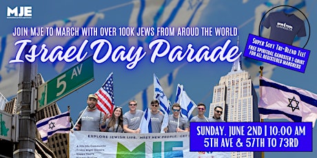 Imagem principal do evento March with MJE | Israel Day Parade 2024 | MJE Swag T-Shirt Included!