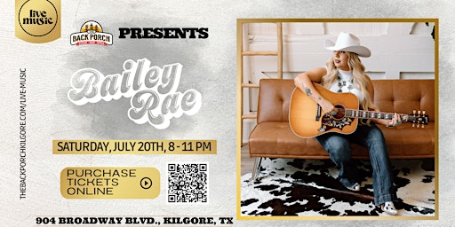 Imagem principal do evento Texas CMA Artist Bailey Rae performs LIVE at The Back Porch!!