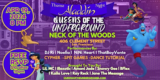 Imagem principal do evento Queens Of The Underground Party: Aladdin Themed Variety Show