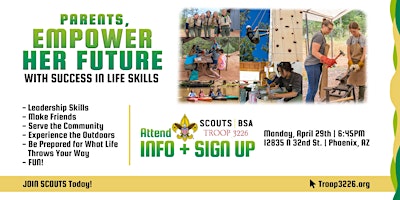 Primaire afbeelding van Join Scouts BSA Troop 3226 for Girls at INFO & SIGN UP Night on April 29th