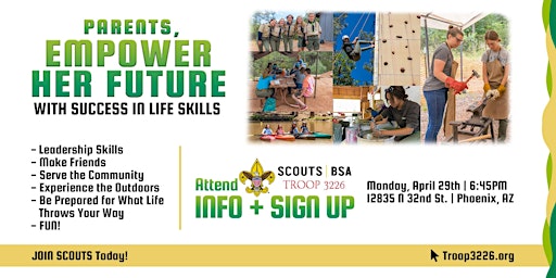 Immagine principale di Join Scouts BSA Troop 3226 for Girls at INFO & SIGN UP Night on April 29th 