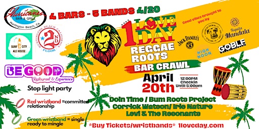 Imagem principal de 1 Love Day Bar Crawl (stoplight party)- Huntington Beach, CA