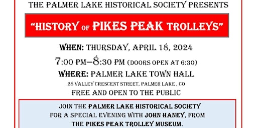 Imagem principal do evento "History of Pikes Peak Trolleys"  by Palmer Lake Historical Society