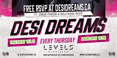 Desi Dreams Thursdays | Every Thursday at Levels Nightclub