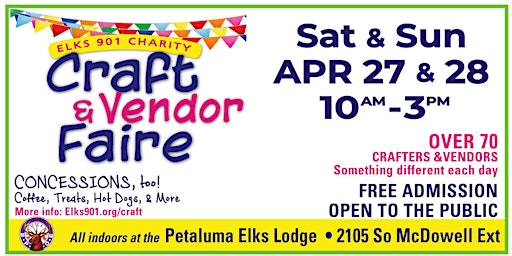 Primaire afbeelding van Petaluma Elks CHARITY CRAFT & VENDOR FAIRE