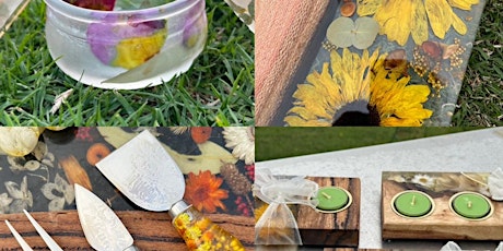 High Tea Resin preserved native flower Charcuterie board amongst gumtrees