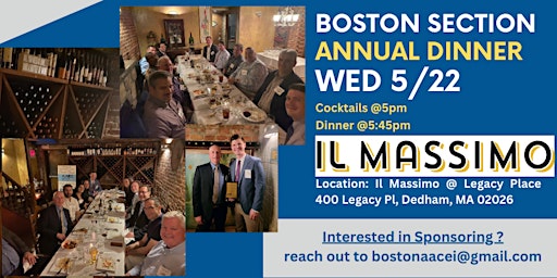 Hauptbild für Annual Boston - AACEi Dinner